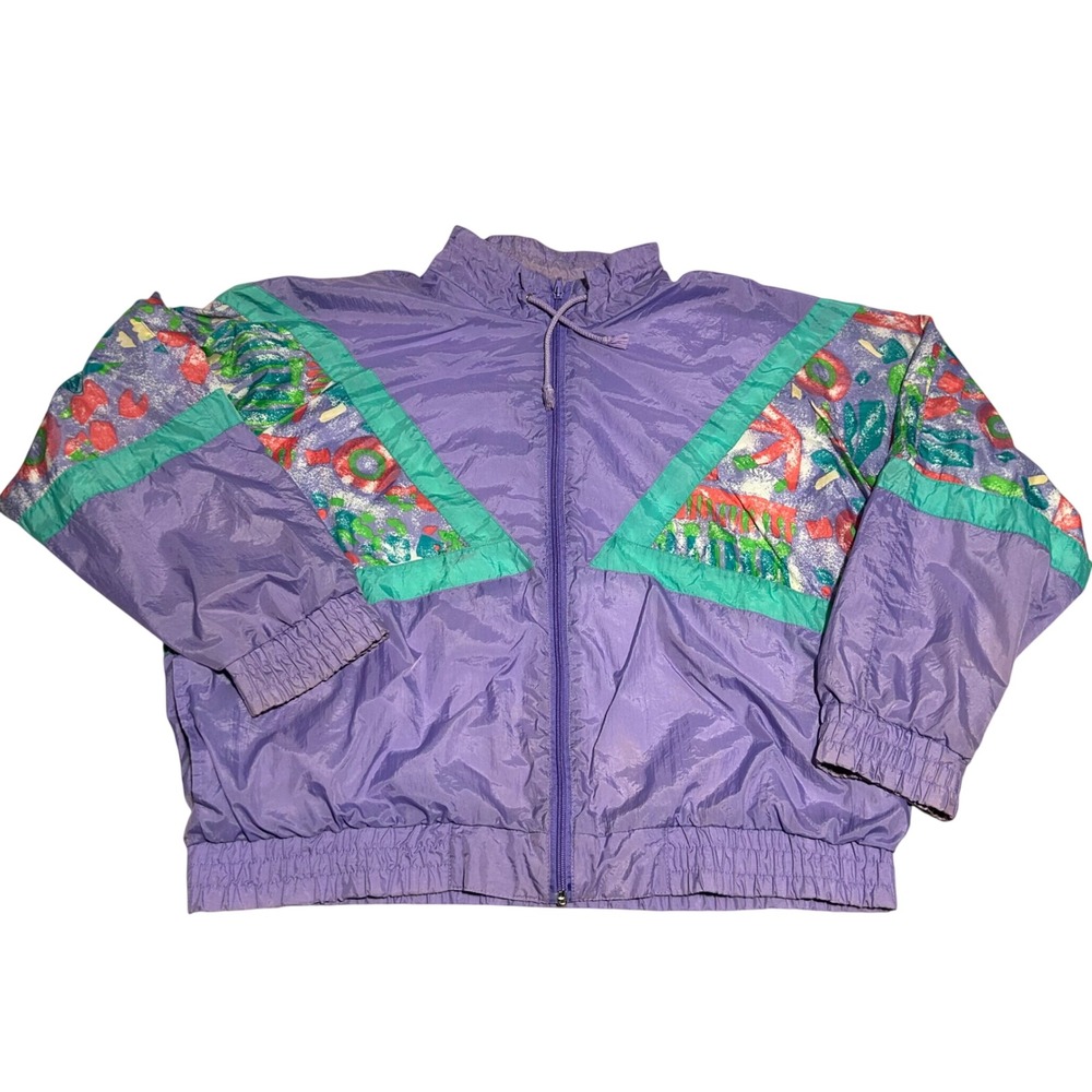 VTG Color Cues Windbreaker Women L Purple Vintage 90s Geometric Abstract Jacket